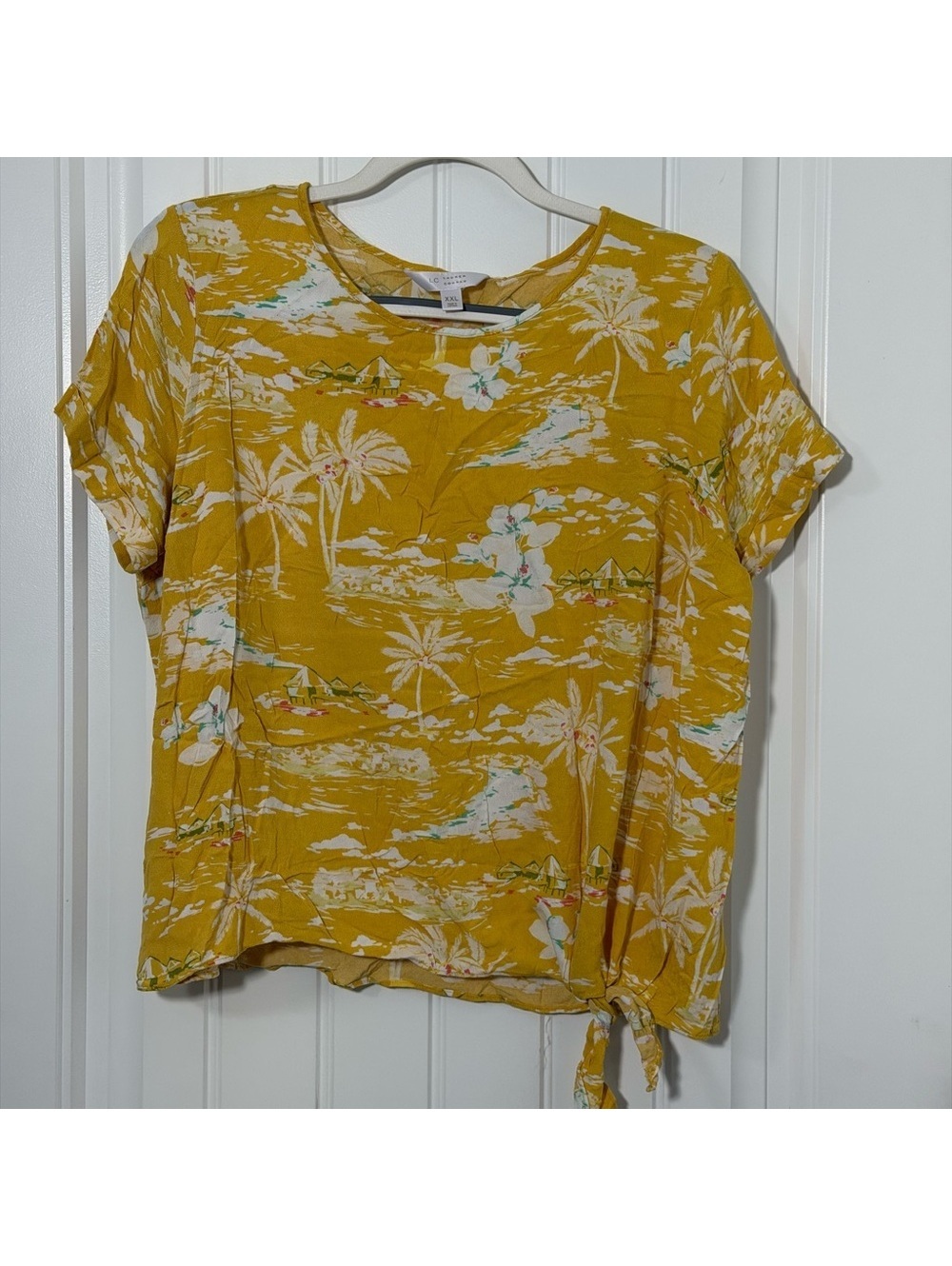 LC Lauren Conrad Mustard Tropical Print Short Sleeve Top XXL